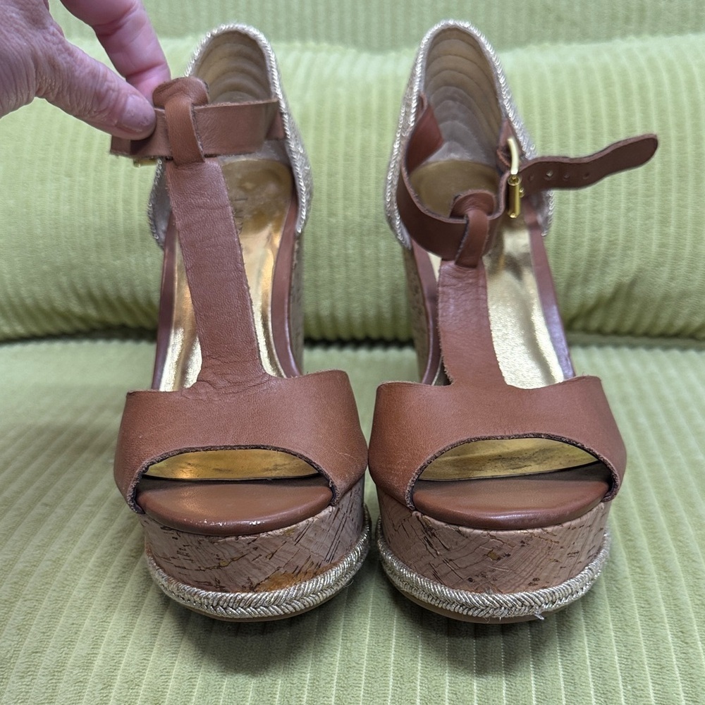 Ralph Lauren Brown & gold Wedge Sandals - Picture 2 of 8